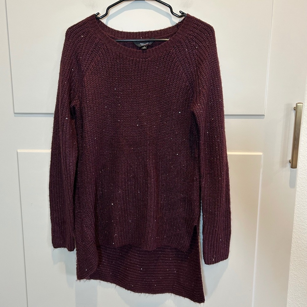 Simply Vera Wang Womens Burgundy Sequin Knit Sweater Long Sleeve Crew Neck Small